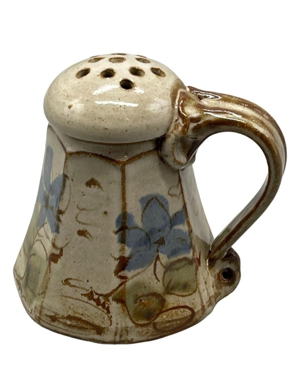 Hand crafted shaker Terracotta pottery corked bottom signed multi colored READ
